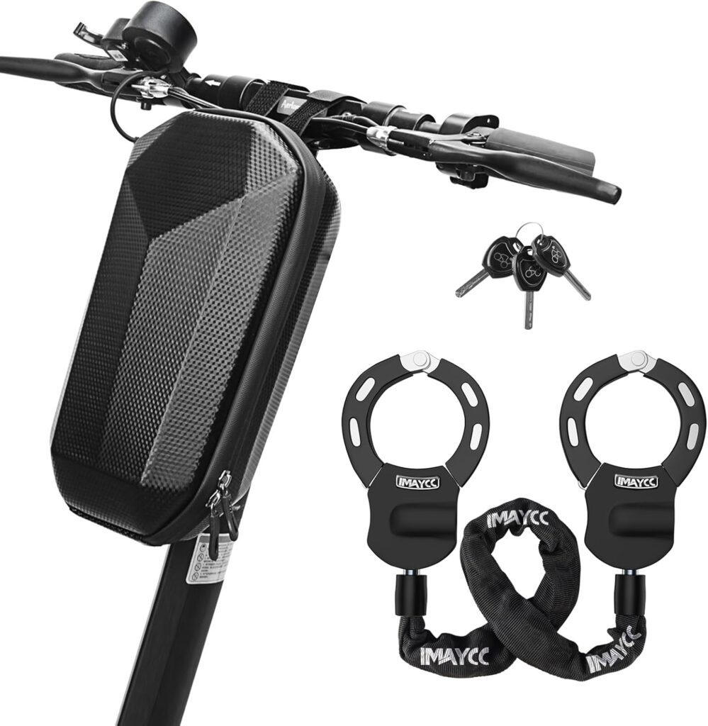 IMAYCC Scooter Chain Lock and Bike Lock set with heavy-duty steel chain, dual lock design, protective sleeve, and included keys — reliable e scooter accessories built to prevent theft, offering strong security & peace of mind when parking scooters outdoors.